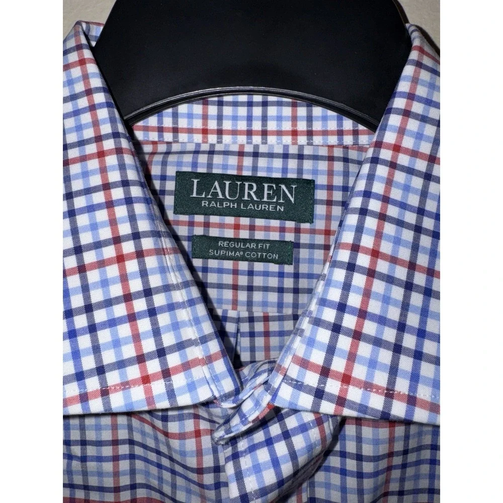 Lauren Ralph Lauren Regular Fit Red Blue Supima Cotton Long‎ Sleeve Shirt Med